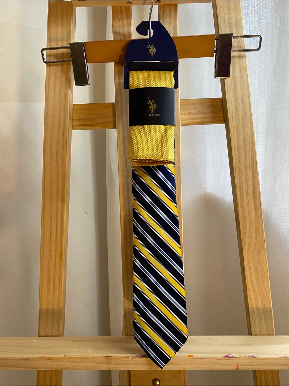 U.S. Polo Assn. Men’s Striped Necktie Navy Yellow Blue NWT